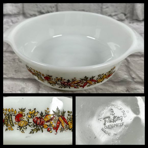 Vtg Anchor Hocking 1Qt Baking Dish Milk Glass Vegetable Pattern 441 Easter - Picture 7 of 7